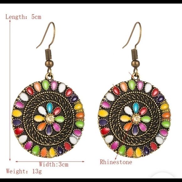 Earrings BOHO style Color Rhinestone Plating - Picture 6 of 7